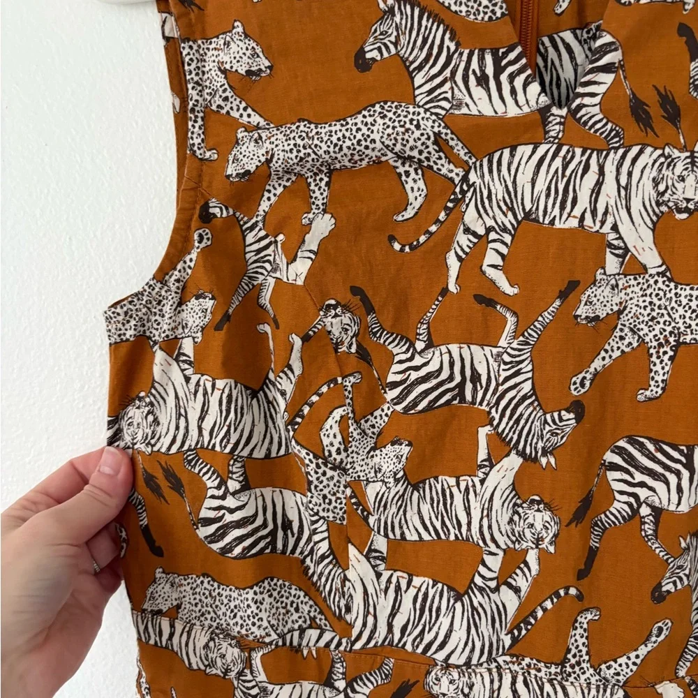 eShakti Rust Black White Zebra Cheetah Print Sleeveless Belted Maxi Dress Medium - Picture 10 of 10